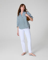 SPANX® Poplin Oversized Button-Up Shirt Classic White/Timeless Navy/Ivy