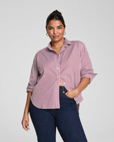 SPANX® Poplin Oversized Button-Up Shirt Classic White/Red Merlot