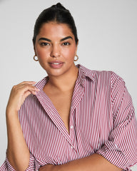 SPANX® Poplin Oversized Button-Up Shirt Classic White/Red Merlot