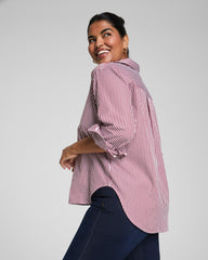 SPANX® Poplin Oversized Button-Up Shirt Classic White/Red Merlot