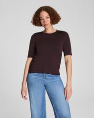 SPANX® Sleek Jersey Elbow Sleeve Ruched Top | Truffle Brown