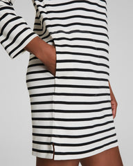 SPANX® Cotton Boatneck Mini Dress Ivory/Classic Black