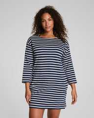 SPANX® Cotton Boatneck Mini Dress Ivory/Timeless Navy