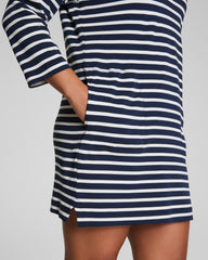 SPANX® Cotton Boatneck Mini Dress Ivory/Timeless Navy