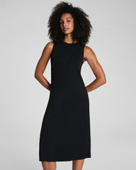 SPANX® Sleek Jersey Crewneck Ruched Midi Dress Classic Black