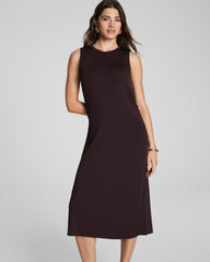 SPANX® Sleek Jersey Crewneck Ruched Midi Dress Truffle Brown
