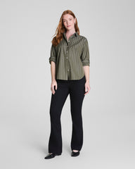 SPANX® Poplin Oversized Button-Up Shirt Dark Pine Multi Stripe