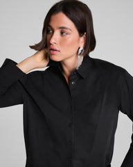 SPANX® Poplin Tuxedo Button-Up Shirt Classic Black