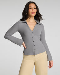 SPANX® Ribbed Knit Button Down | Dove Grey