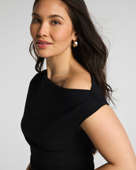 SPANX® Ribbed Knit Ruched Off-The-Shoulder Top | Classic Black