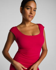 SPANXsmooth™ Jersey Scoop Neck Ruched Midi Dress | Fuchsia