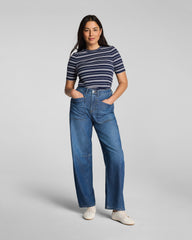 SPANX® Ribbed Knit Crewneck Tee | Timeless Navy/Classic White Stripe