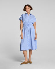 SPANX® Poplin Smocked Midi Shirt Dress | Aster/Classic White Stripe