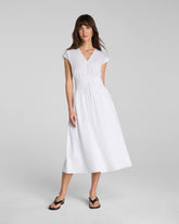 SPANX® Poplin V-Neck Smocked Midi Dress | Classic White
