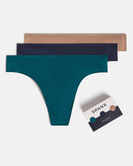 SPANXsmooth™ Fit-To-You Thong 3-Pack Box Emerald Bay/Timeless Navy/Cafe Au Lait