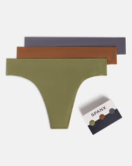 SPANXsmooth™ Fit-To-You Supima® Cotton Thong 3-Pack Box Olive Leaf/Walnut/Earth Stone