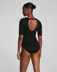 SPANXshape™ Swim Pique Short Sleeve One-Piece Very Black