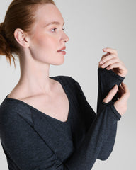 SPANX® SoftStretch V-Neck Long Sleeve Top | Very Black / Light Very Black