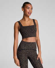 SPANX® Get Moving Leopard Print Cropped Square Neck Shelf Tank Leopard Print