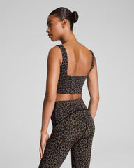 SPANX® Get Moving Leopard Print Cropped Square Neck Shelf Tank Leopard Print