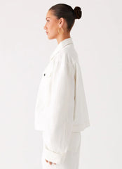 Back Again Oversized Denim Jacket - White