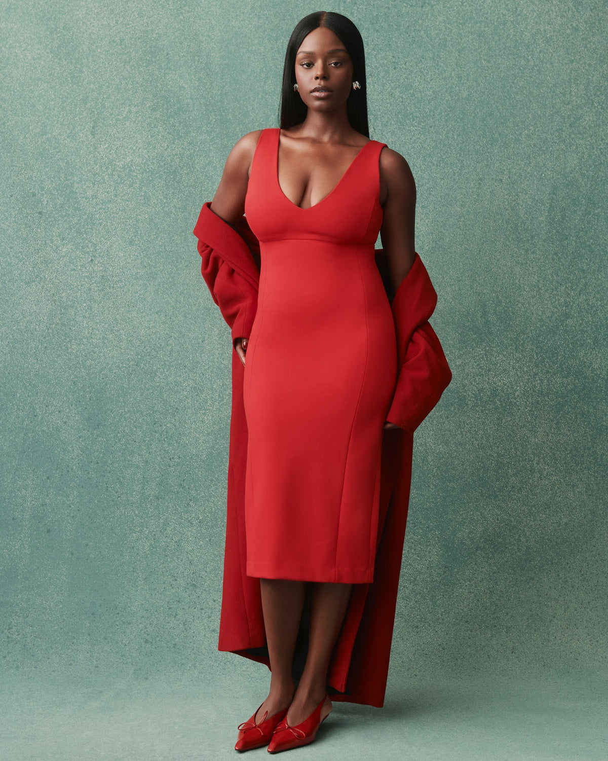 SPANXshape™ Ponte V-Neck Midi Dress  SPANX® Red