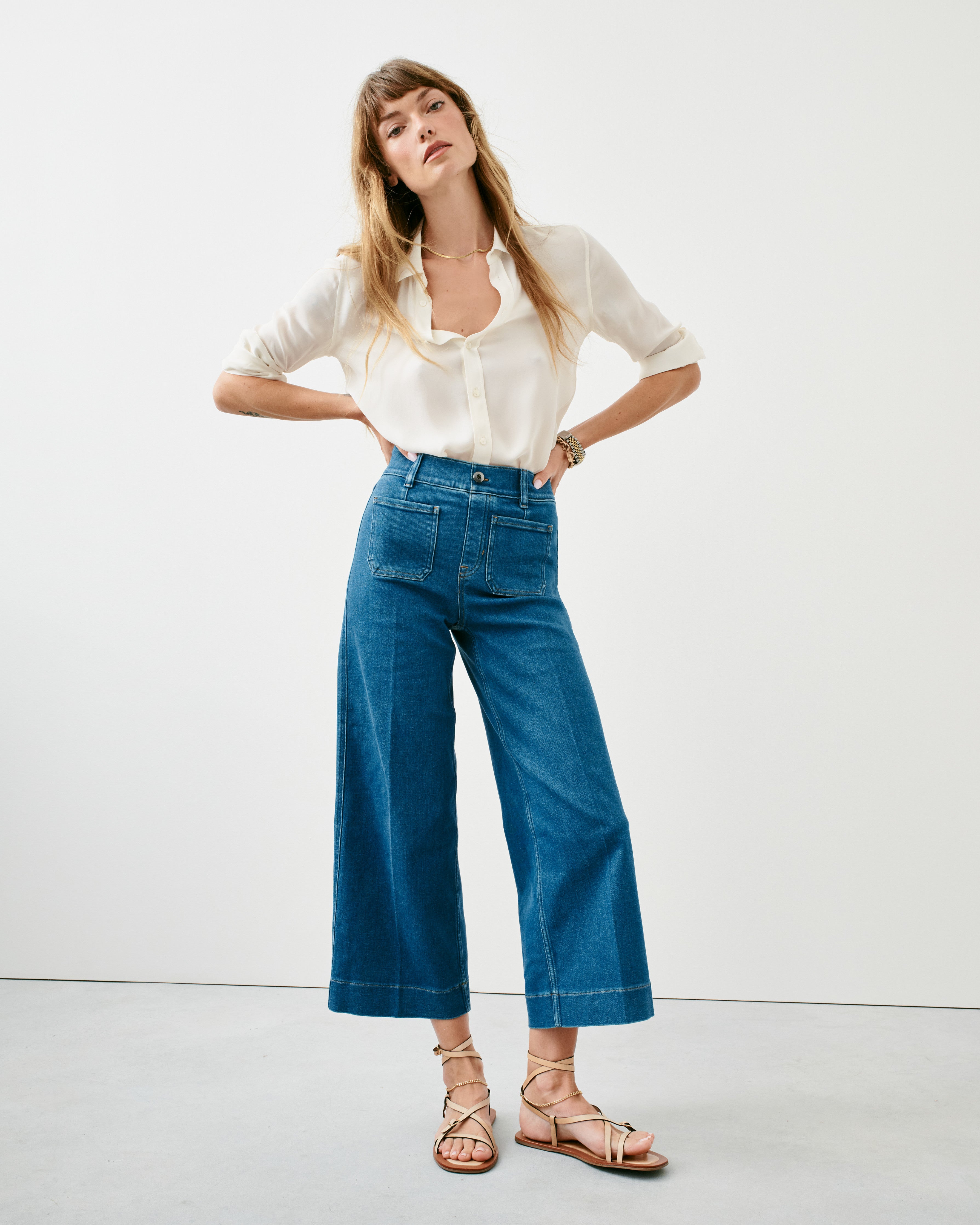 SPANXshape™ Original EveryWear Cropped Wide Leg Jeans with Patch Pockets