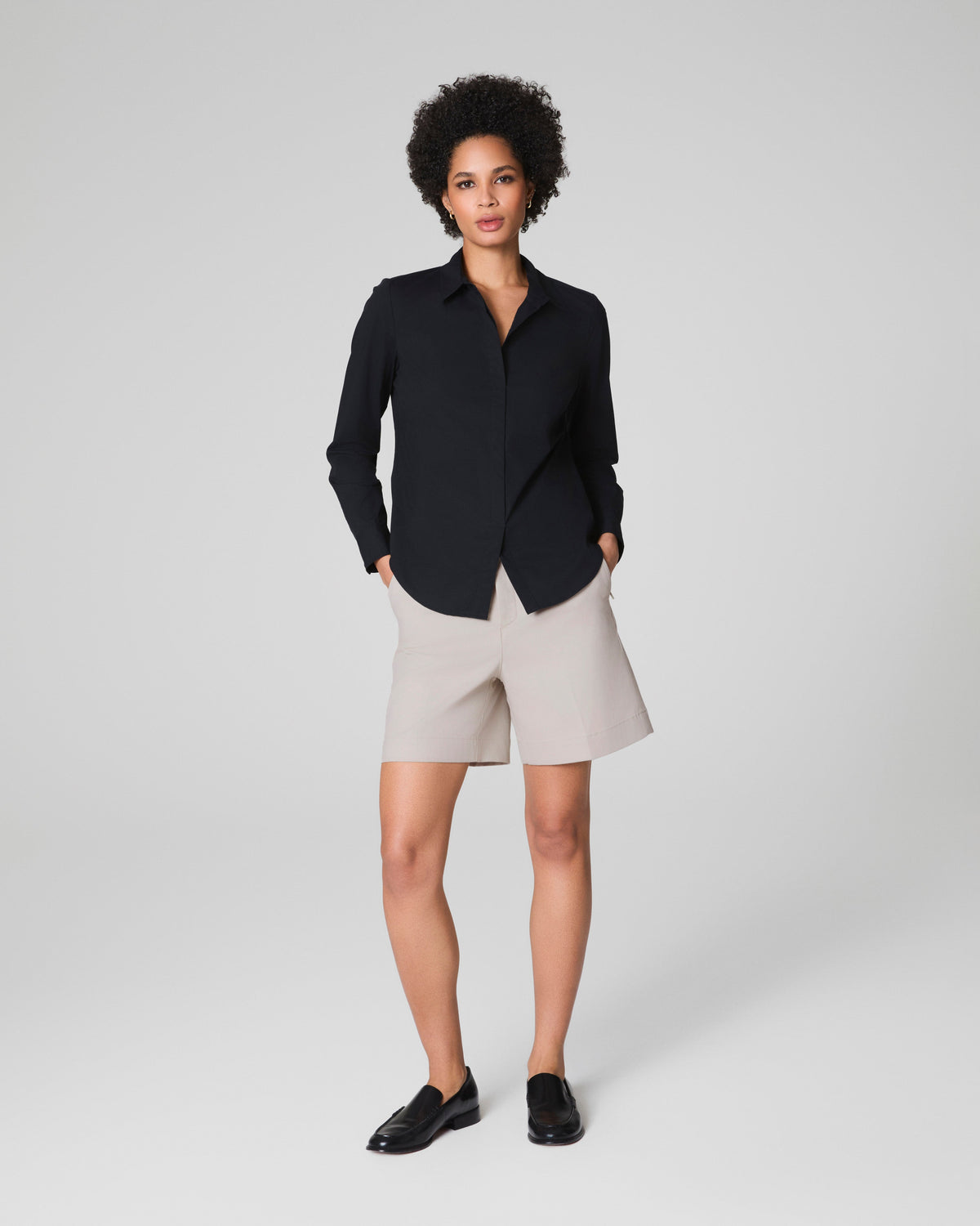 SPANX® Poplin No-Gape Tailored Shirt  Classic Black