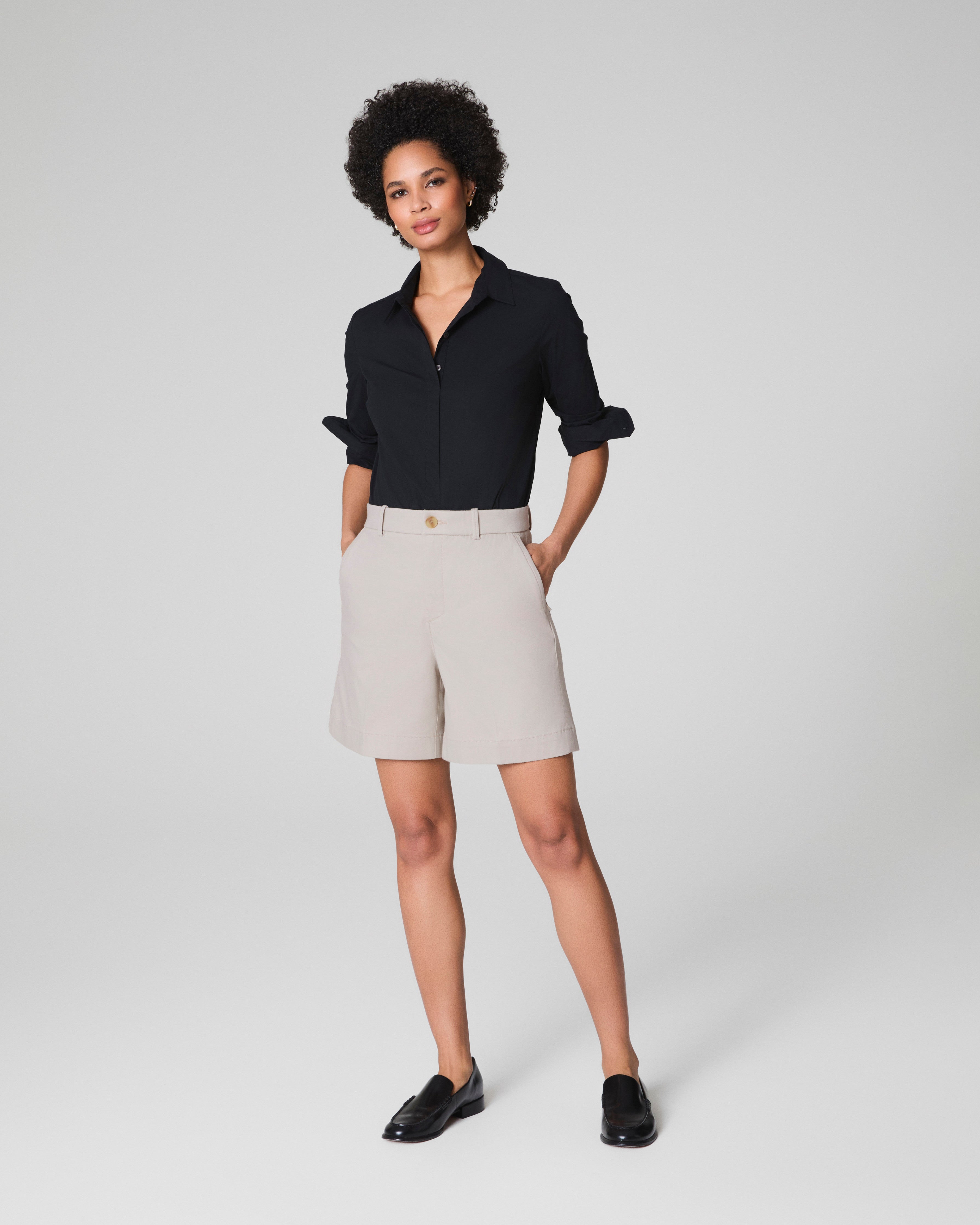 SPANX® Poplin No-Gape Tailored Shirt  Classic Black