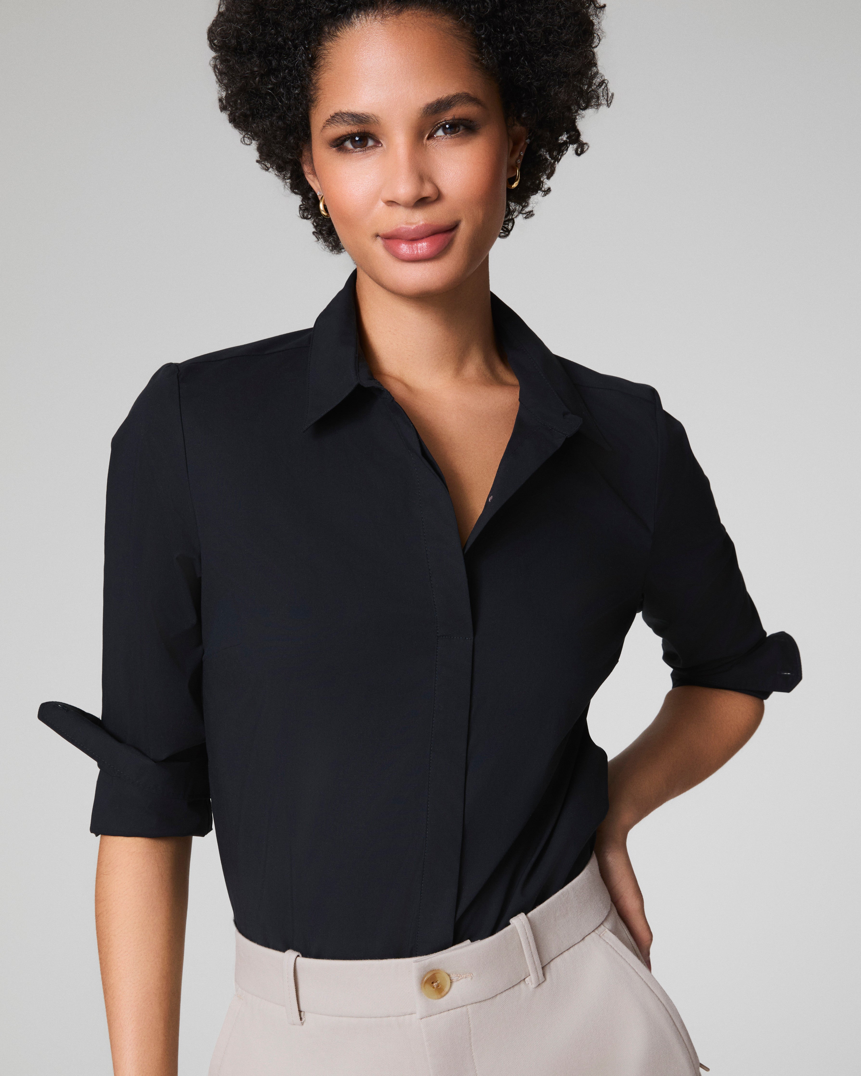SPANX® Poplin No-Gape Tailored Shirt  Classic Black