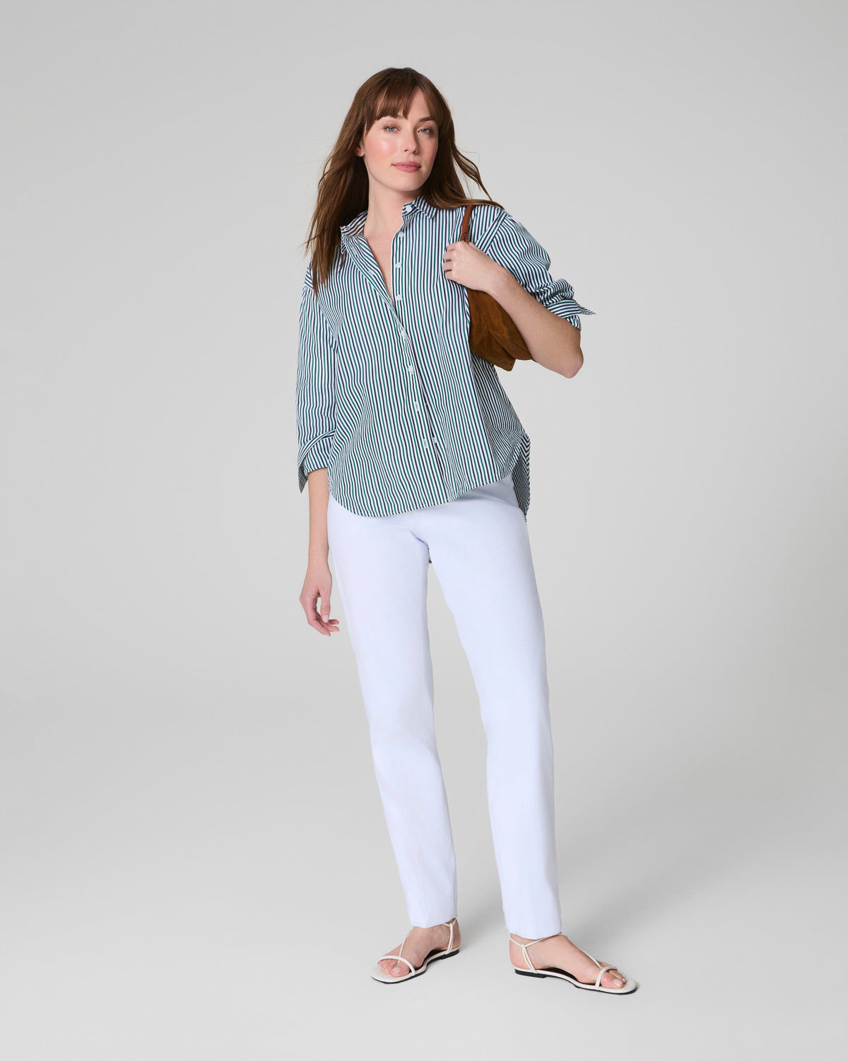 SPANX® Poplin Oversized Button-Up Shirt  Classic White/Timeless Navy/Ivy