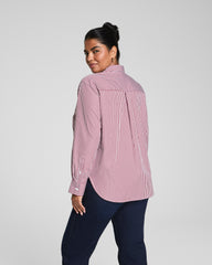 SPANX® Poplin Oversized Button-Up Shirt  Classic White/Red Merlot