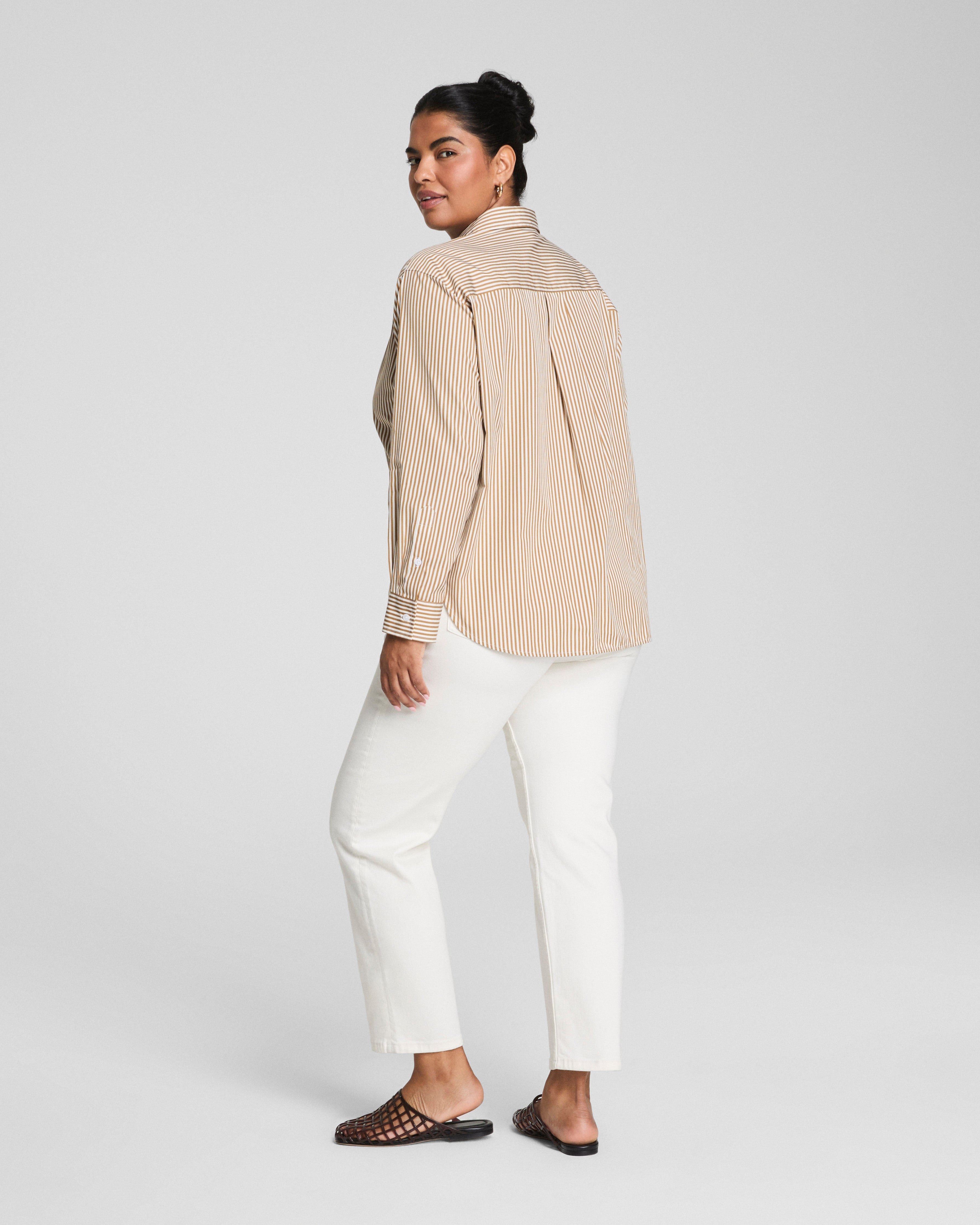 SPANX® Poplin Oversized Button-Up Shirt  Porcelain/Flax