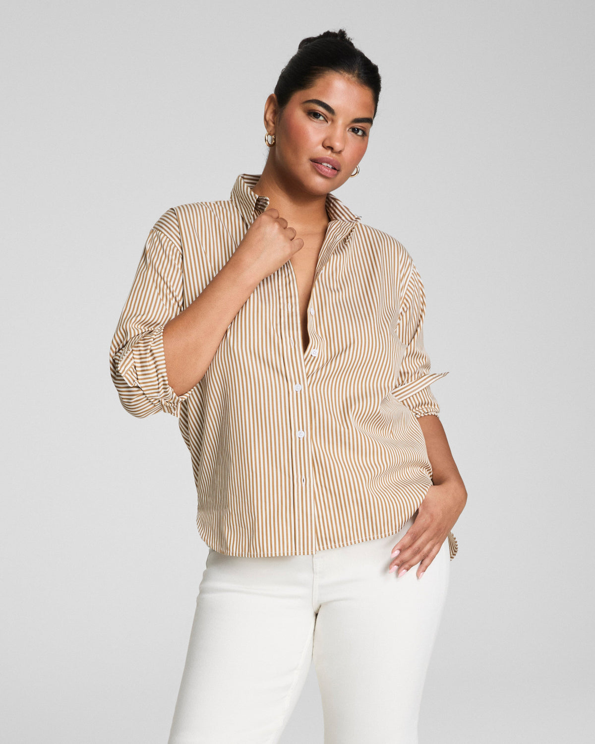 SPANX® Poplin Oversized Button-Up Shirt  Porcelain/Flax