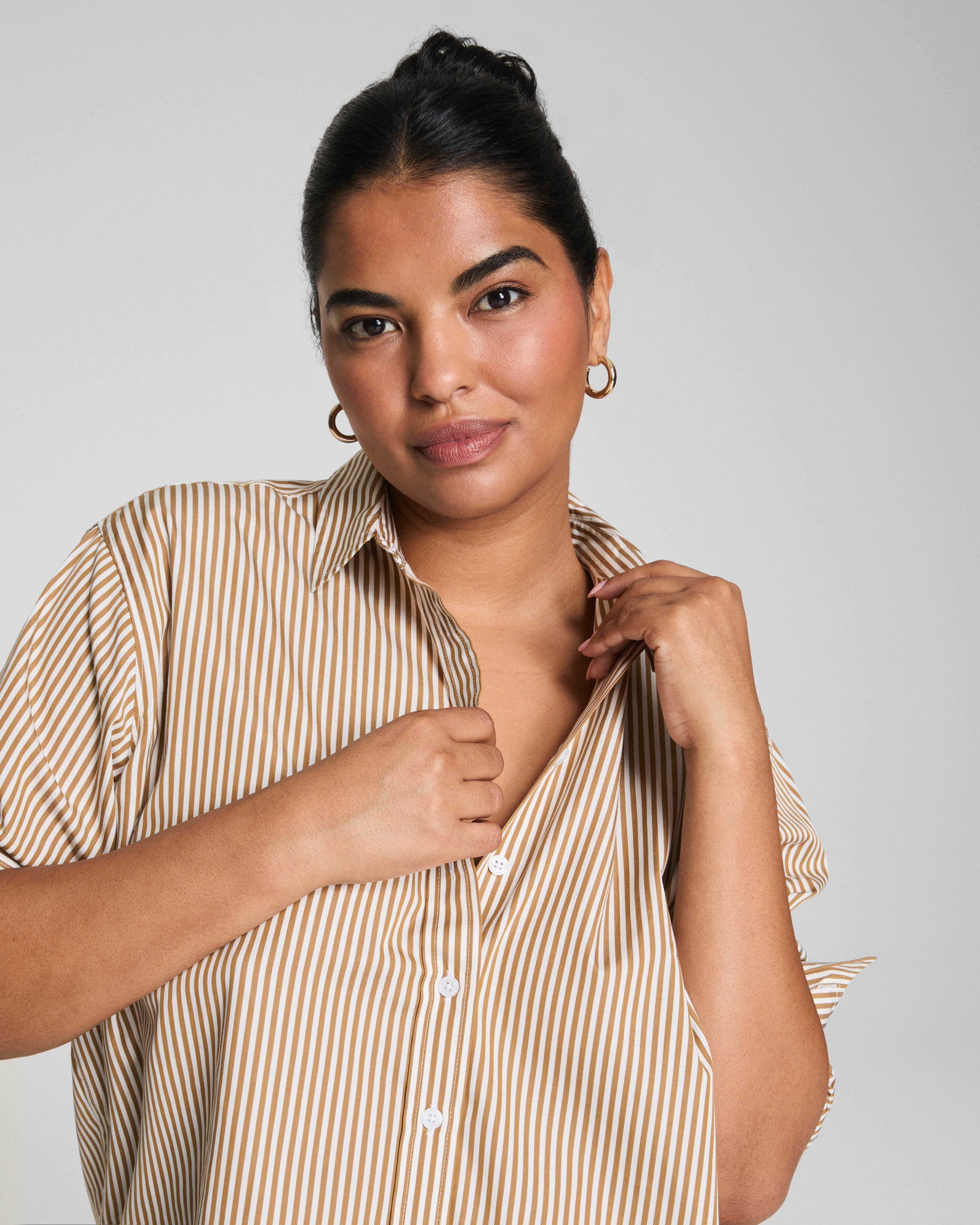 SPANX® Poplin Oversized Button-Up Shirt  Porcelain/Flax