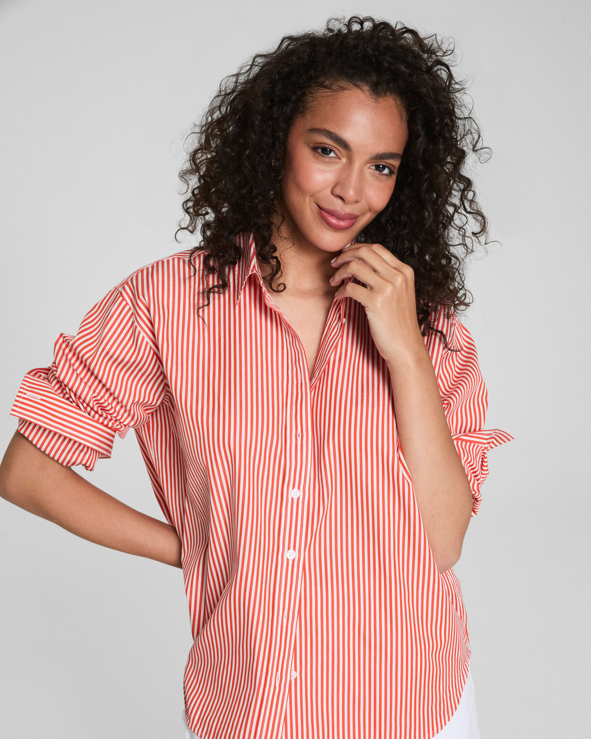 SPANX® Poplin Oversized Button-Up Shirt | Porcelain/Poppy