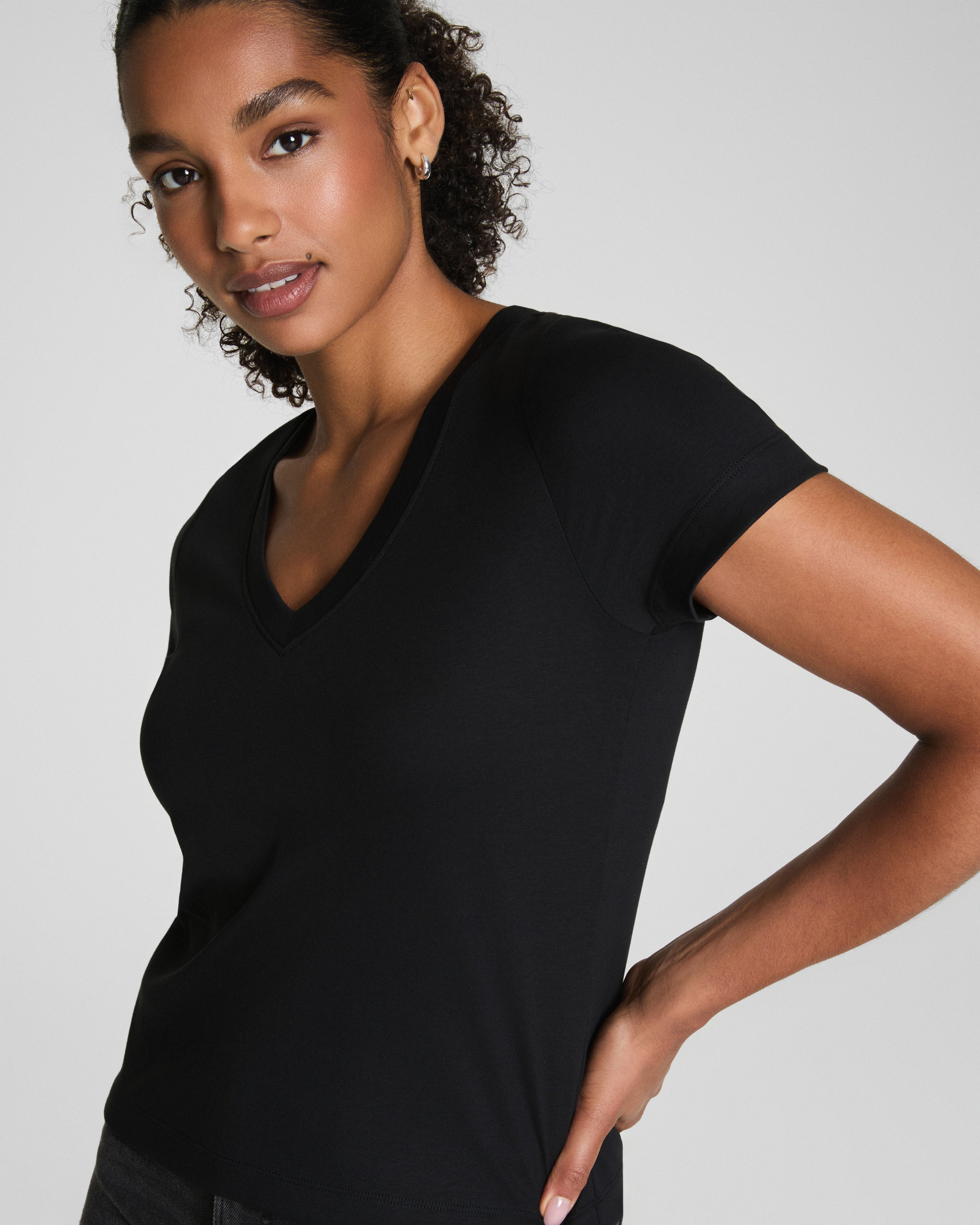 SPANX® Cotton V-Neck Tee  Classic Black