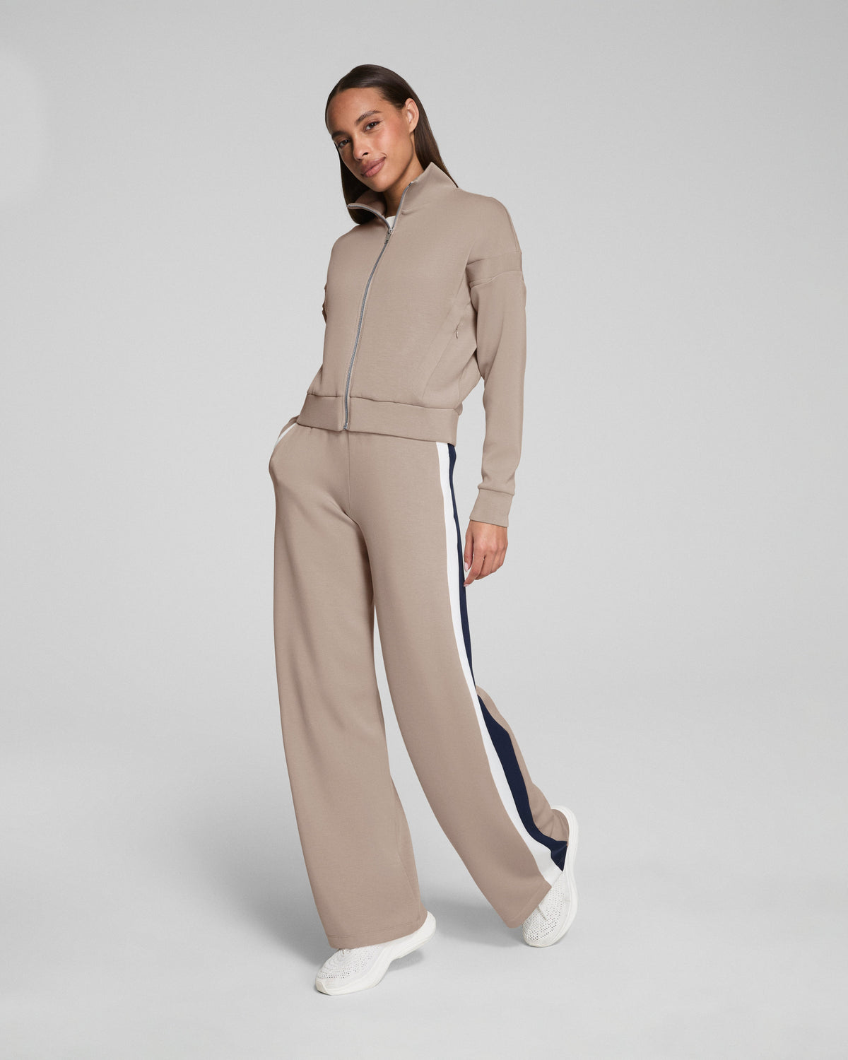 SPANX AirEssentials® Colorblock Wide Leg Track Pant  Ashwood/Powder/Timeless Navy