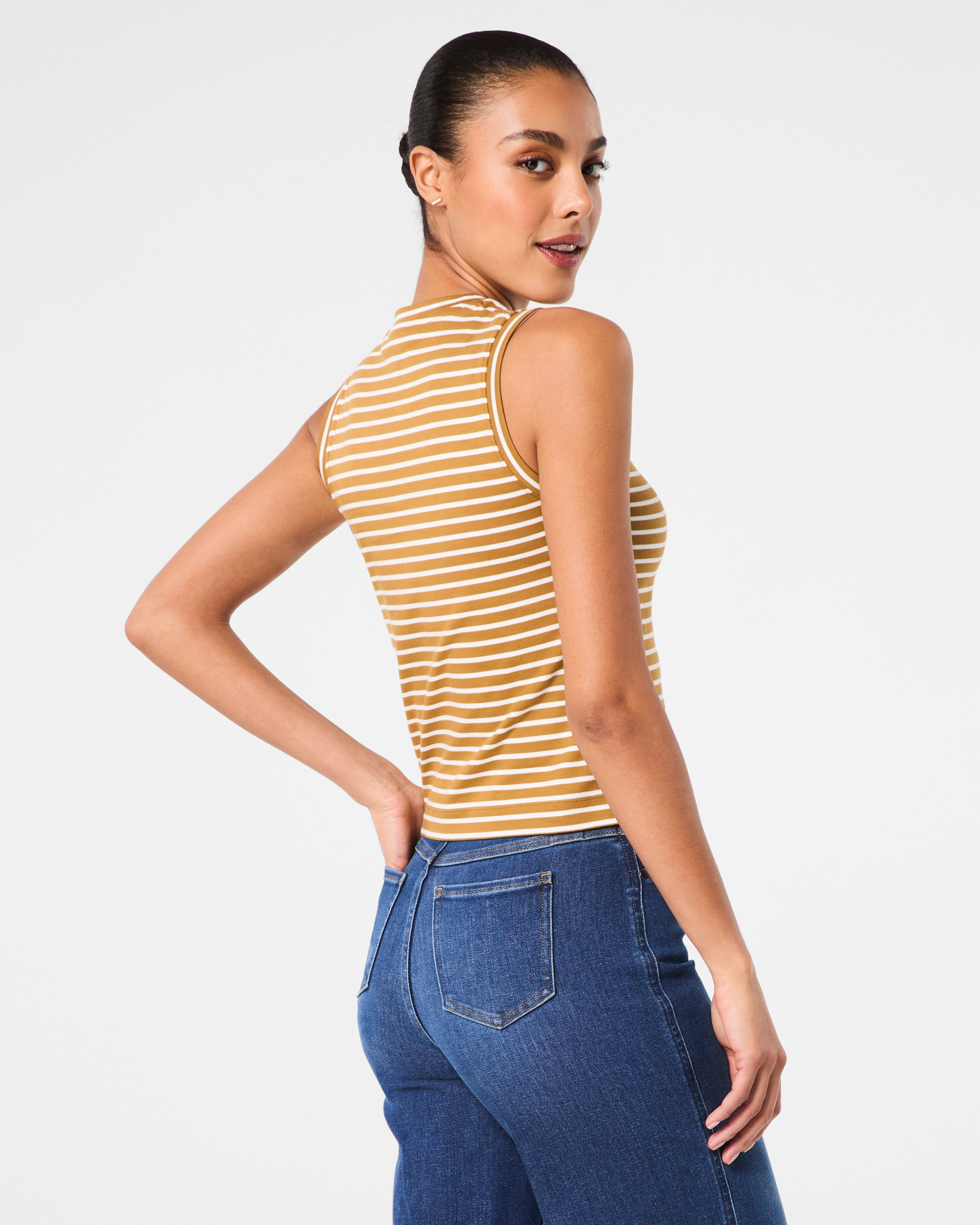 SPANX® Cotton Crewneck Tank Stripe | Flax Powder Stripe
