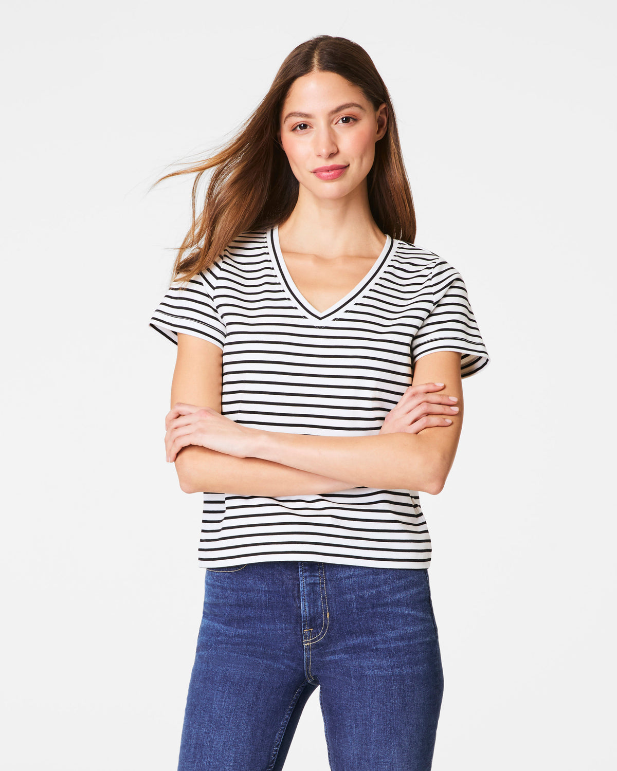 SPANX® Cotton V-Neck Tee | Classic Black Stripe