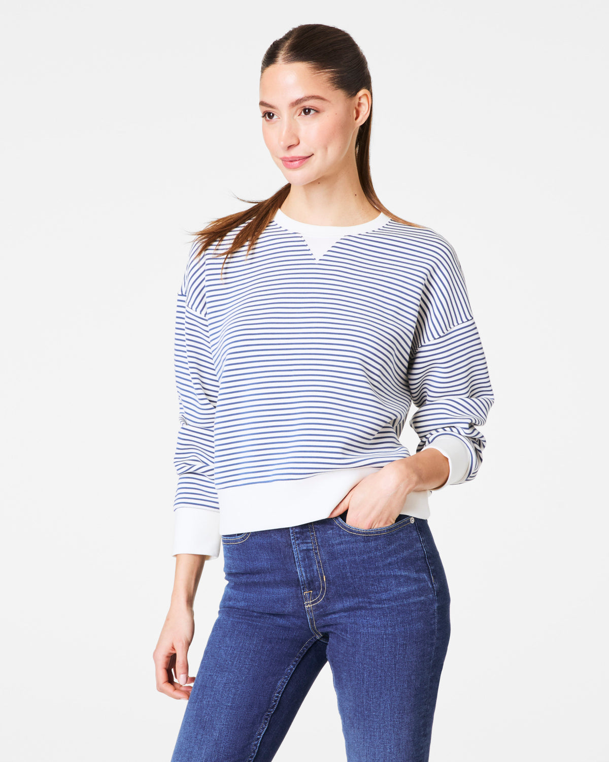 SPANX AirEssentials® Striped Crewneck  Faded Indigo Stripe