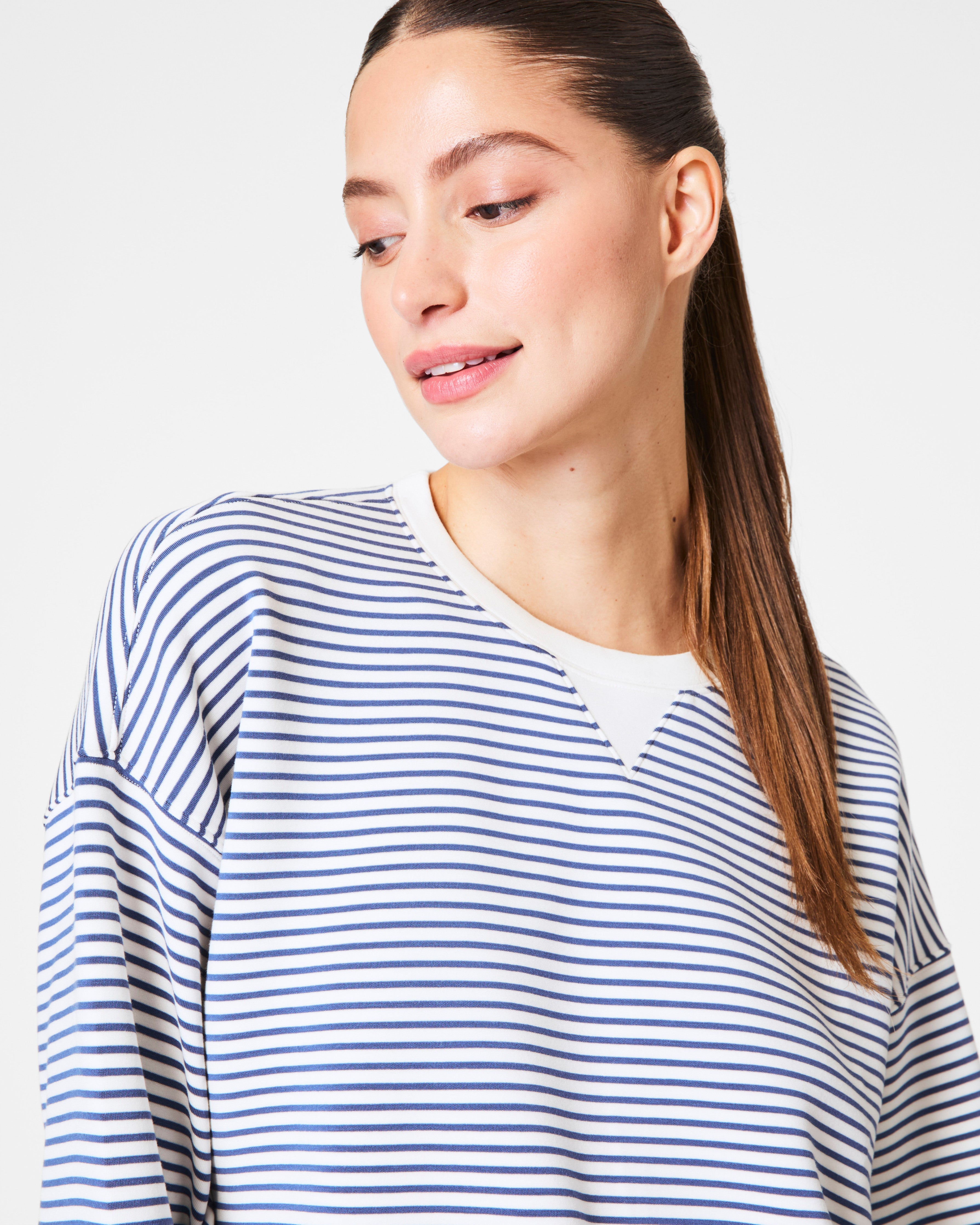 SPANX AirEssentials® Striped Crewneck  Faded Indigo Stripe