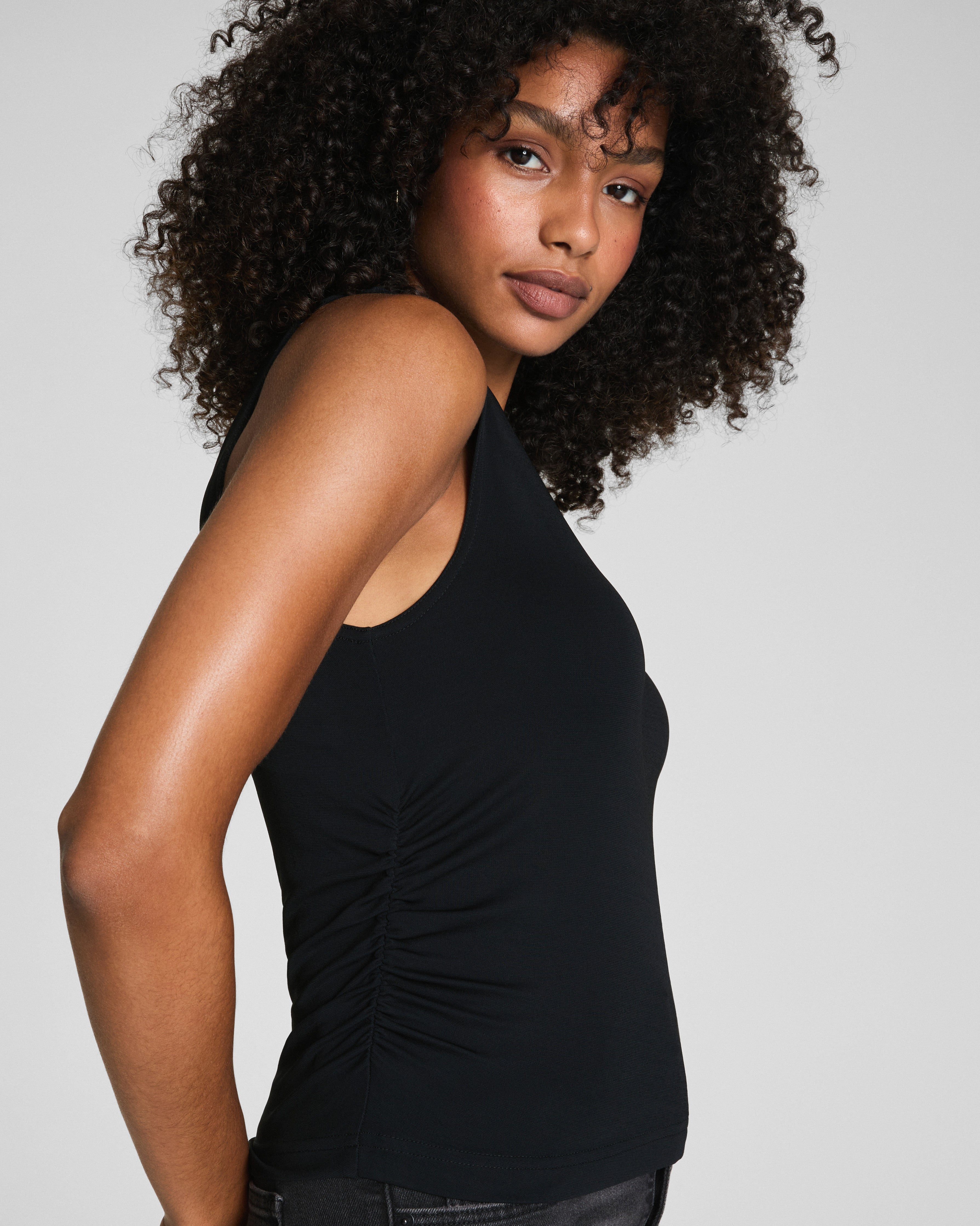 SPANX® Sleek Jersey High Neck Ruched Tank | Classic Black