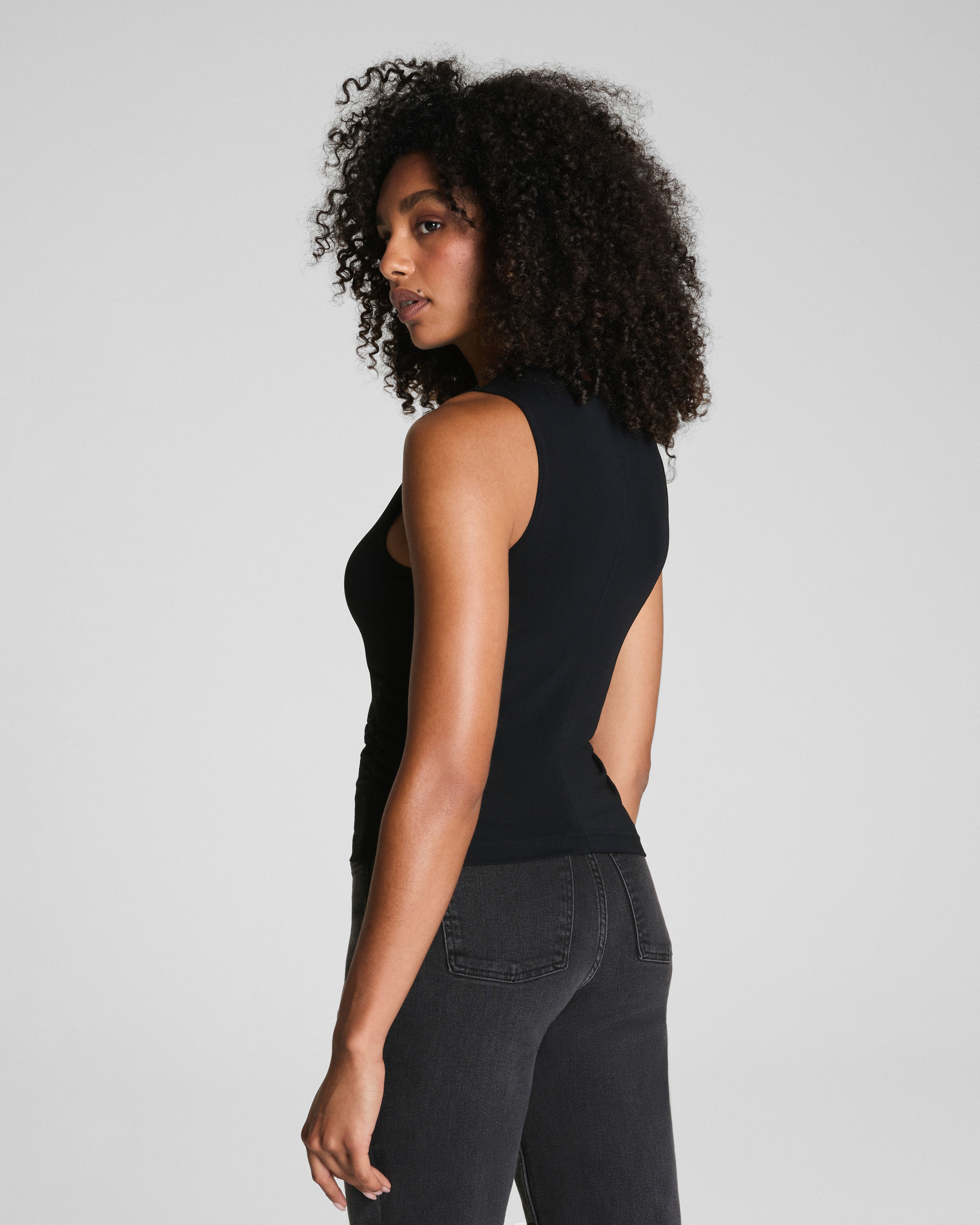 SPANX® Sleek Jersey High Neck Ruched Tank | Classic Black