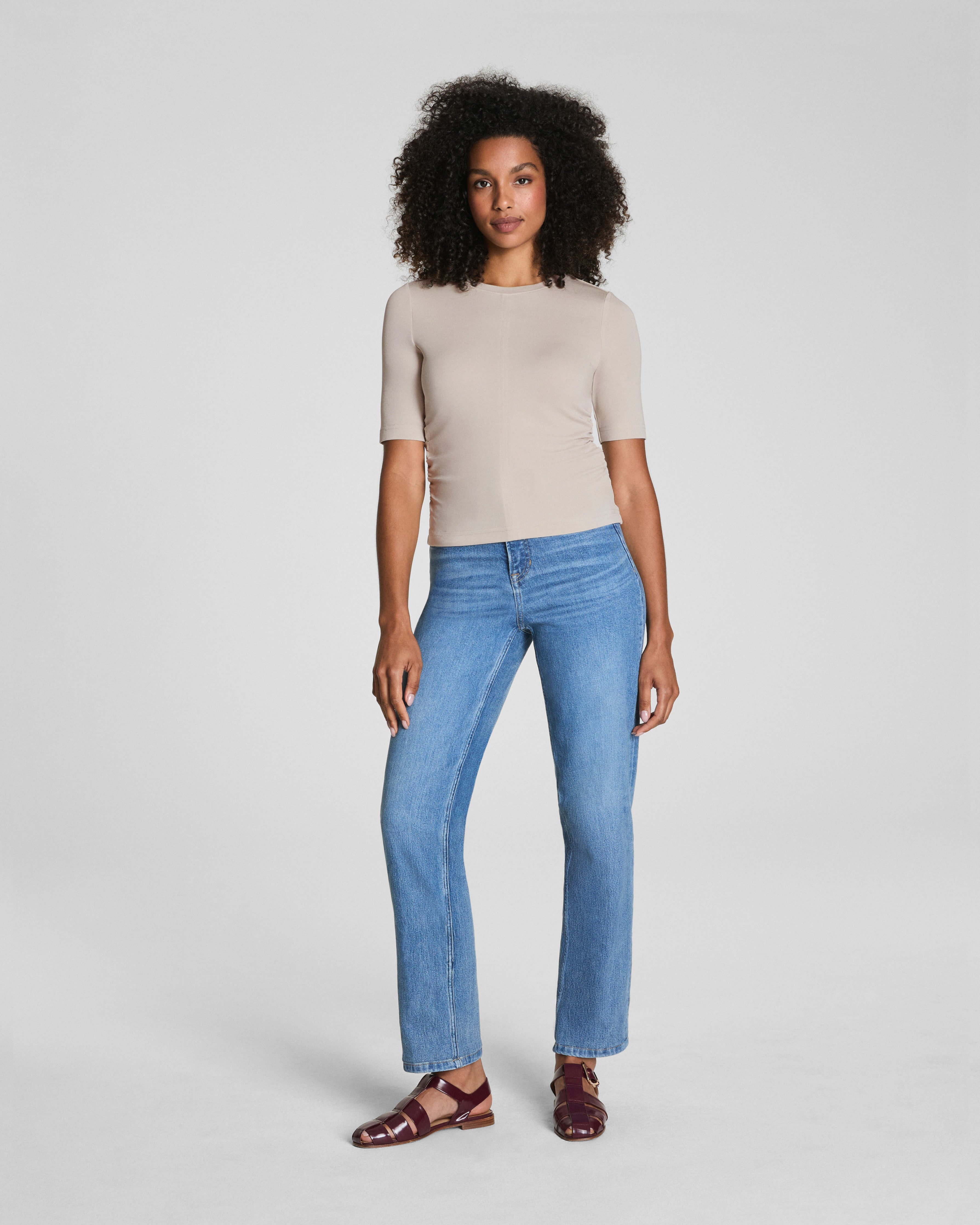 SPANX® Sleek Jersey Elbow Sleeve Ruched Top | Bone