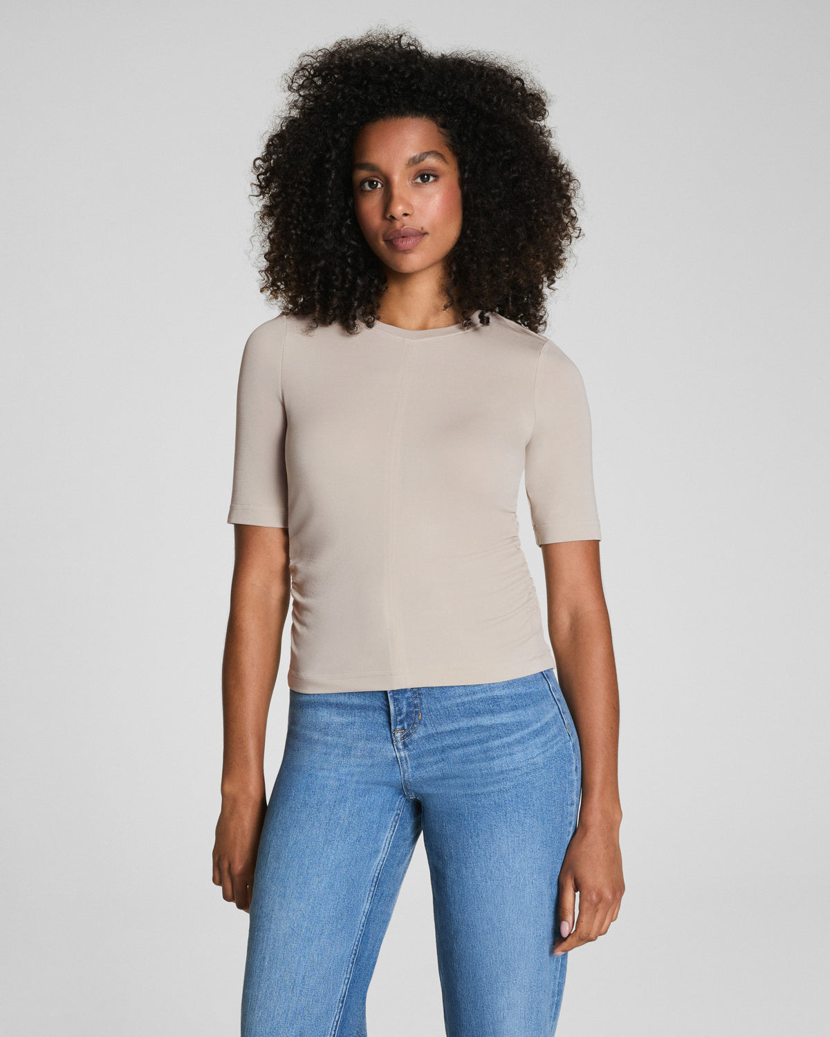 SPANX® Sleek Jersey Elbow Sleeve Ruched Top | Bone
