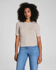 SPANX® Sleek Jersey Elbow Sleeve Ruched Top | Bone