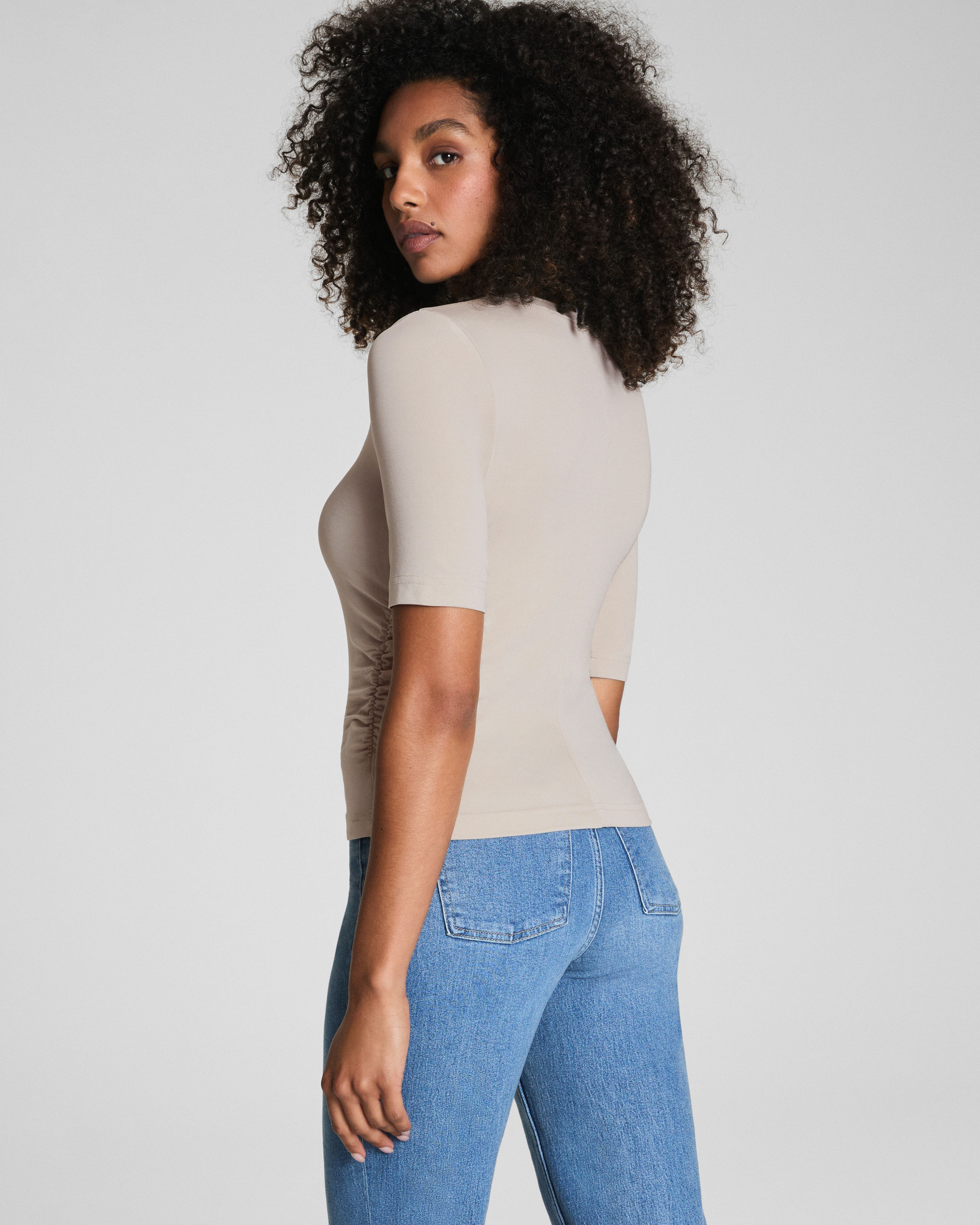SPANX® Sleek Jersey Elbow Sleeve Ruched Top | Bone