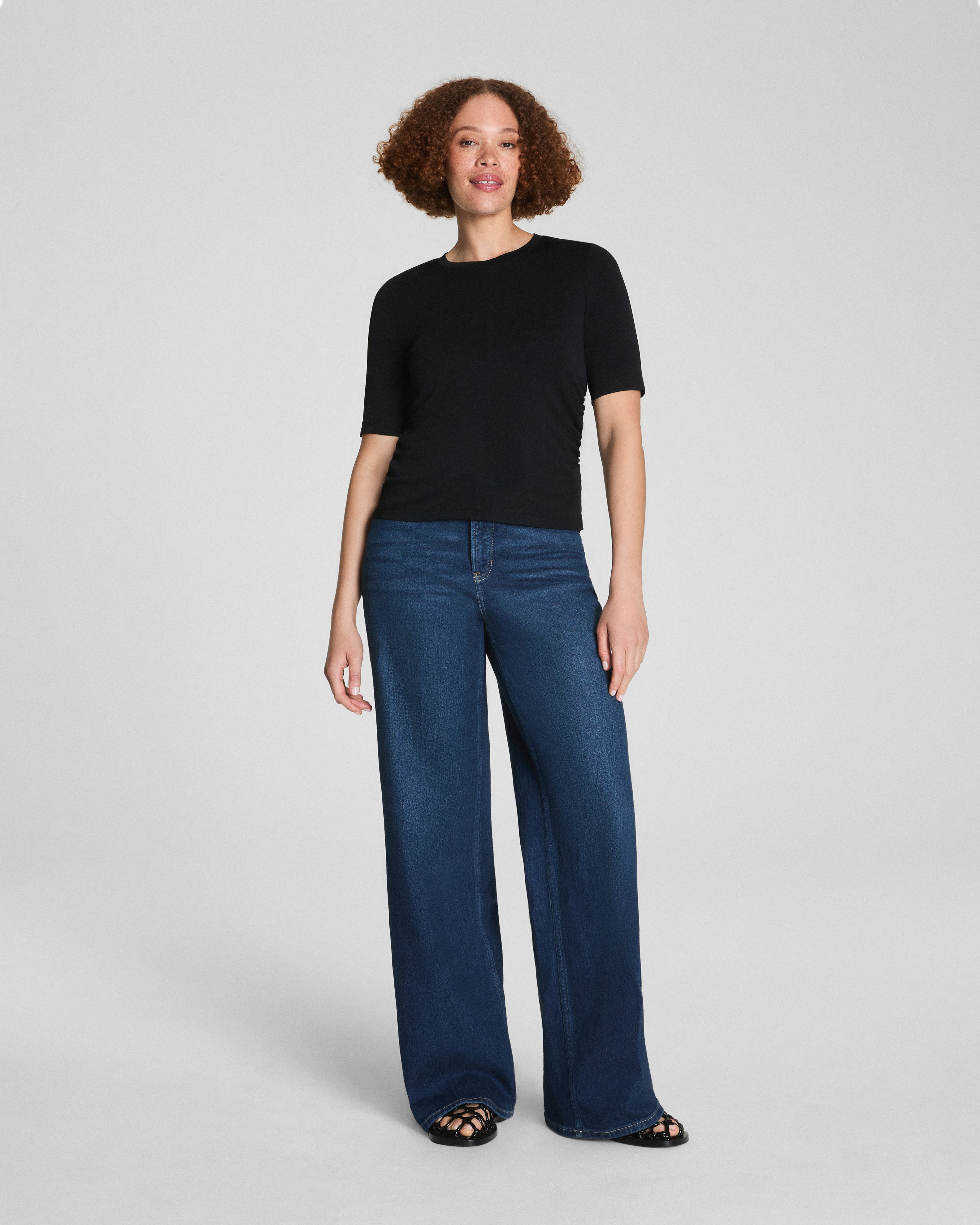SPANX® Sleek Jersey Elbow Sleeve Ruched Top | Classic Black
