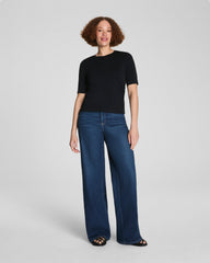 SPANX® Sleek Jersey Elbow Sleeve Ruched Top | Classic Black
